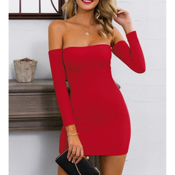 Red Strapless Lace Up Back Bodycon Sexy Mini Dress - Picture 4 of 7